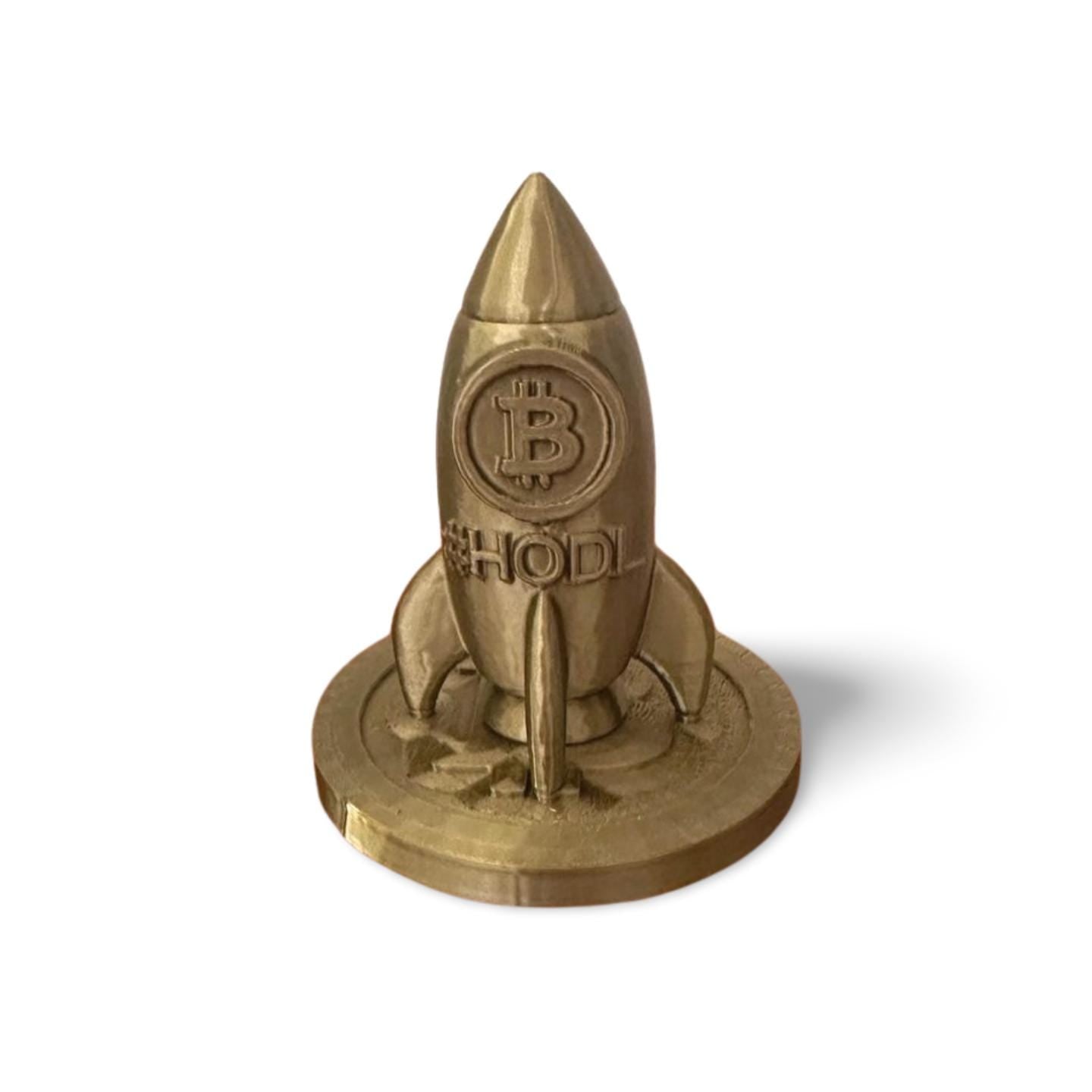 Bitcoin Rocket Statue β #HODL Desk Decor | 3D Printed in USA