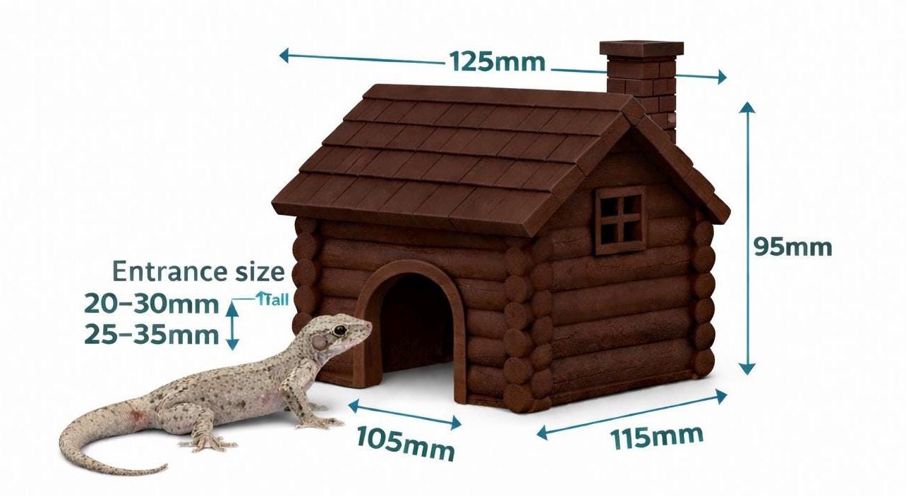 Log Cabin Gecko Hide – Decorative Reptile Shelter for Small Geckos (3D Printed)