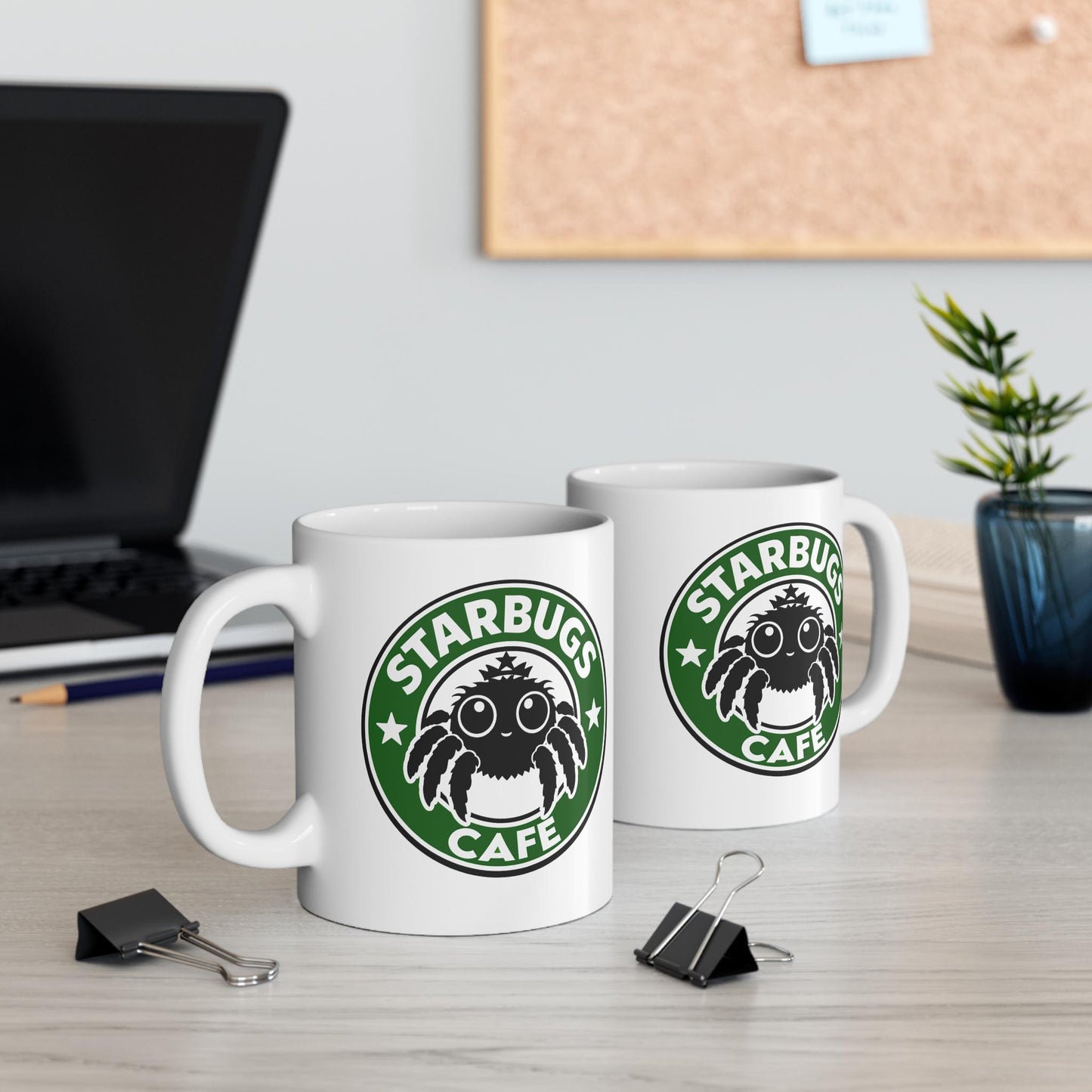 Starbugs Cafe White Mug | Jumping Spider Theme