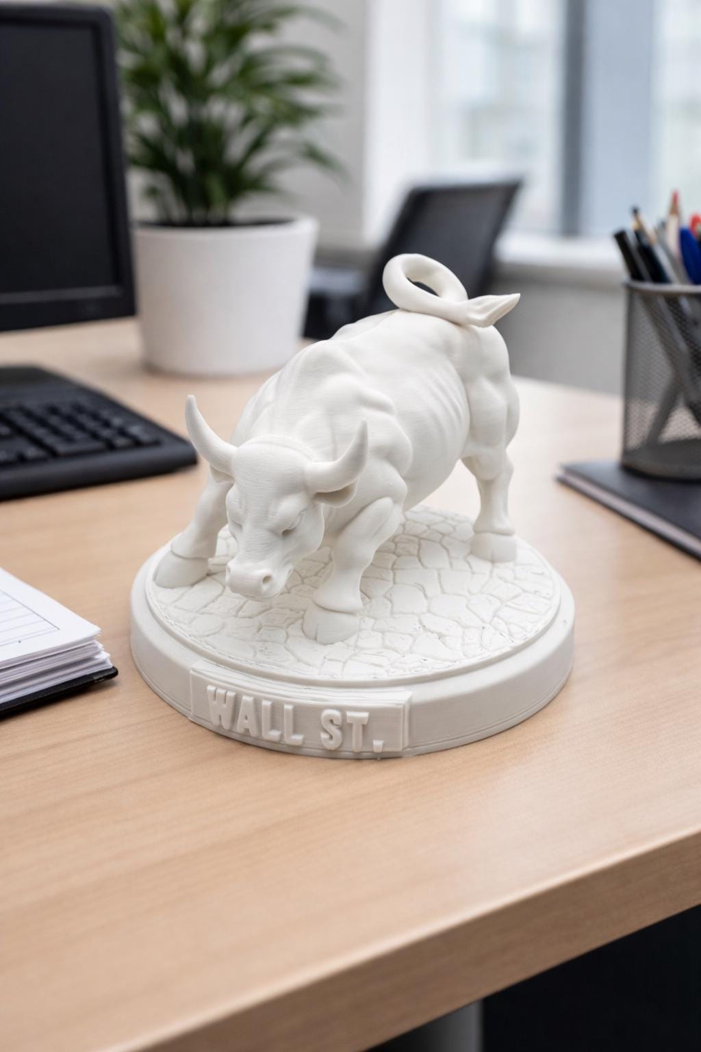 Wall Street Bull Desk Statue | Bull Market Symbol | Stock Trader Office Decor | 3D Print