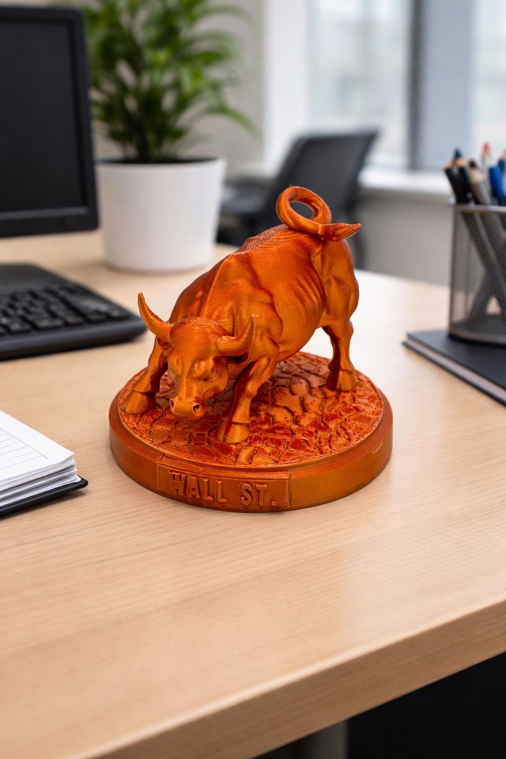 Wall Street Bull Desk Statue | Bull Market Symbol | Stock Trader Office Decor | 3D Print
