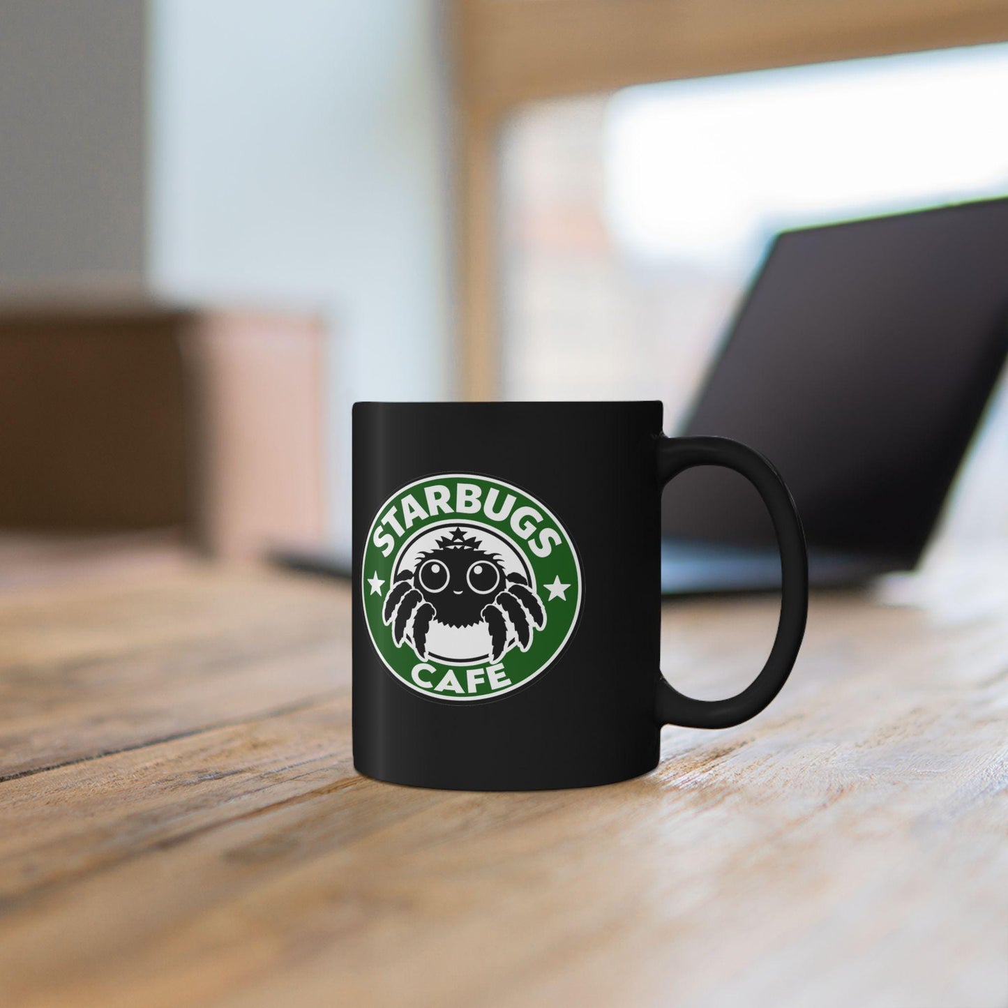 Starbugs Cafe | Black ceramic coffee mug