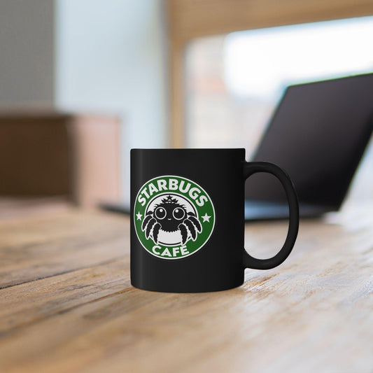 Starbugs Cafe | Black ceramic coffee mug