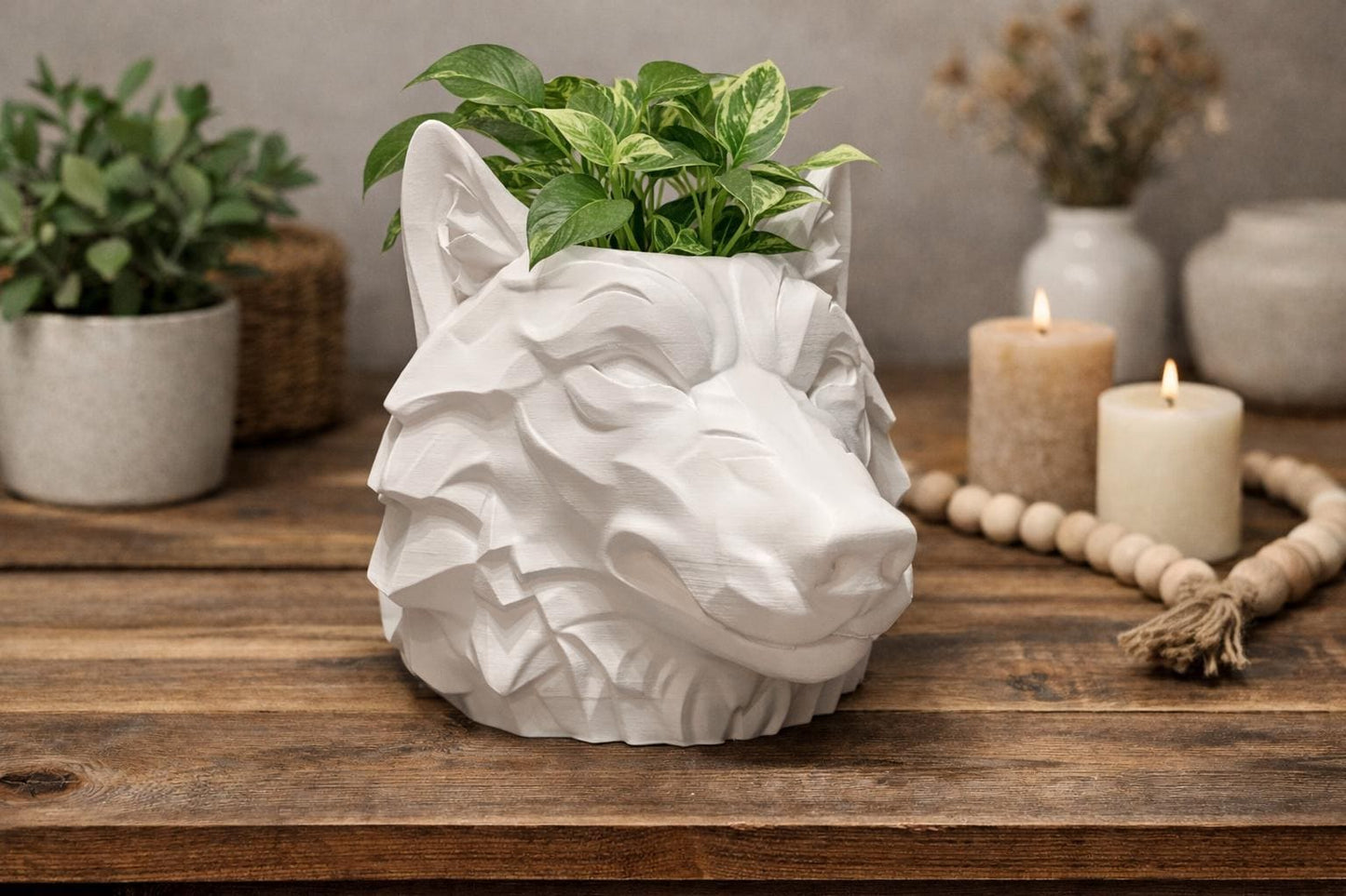 Wolf Head Planter – With Plant Add-ons - 3D Printed