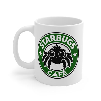 Starbugs Cafe White Mug | Jumping Spider Theme