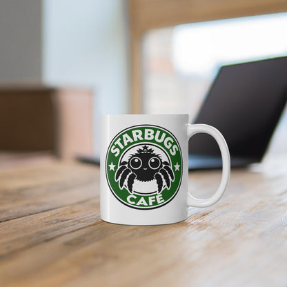 Starbugs Cafe White Mug | Jumping Spider Theme