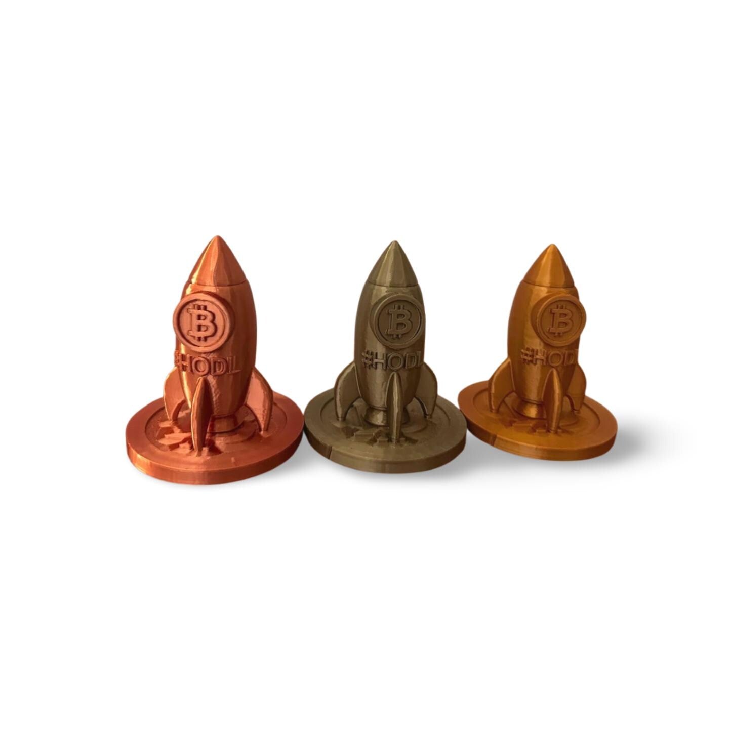 Bitcoin Rocket Statue – #HODL Desk Decor | 3D Printed in USA