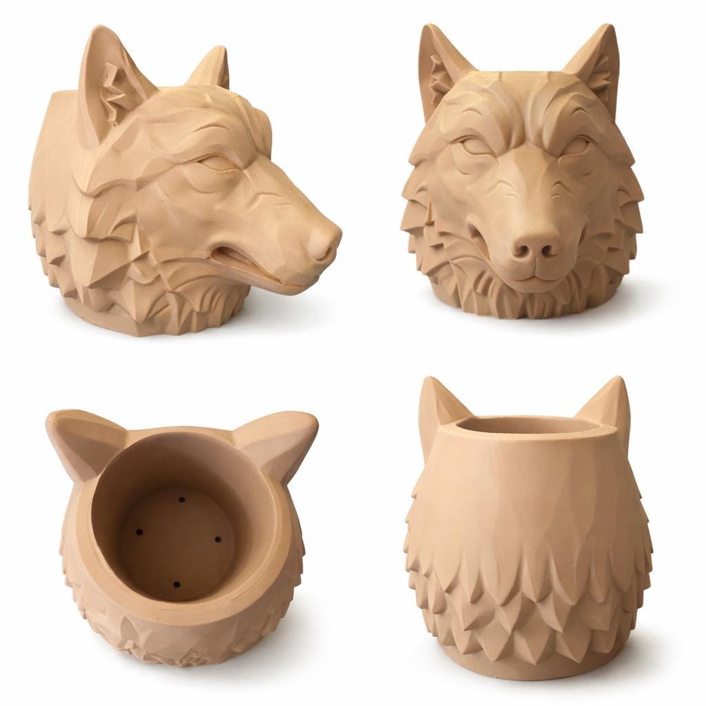 Wolf Head Planter – With Plant Add-ons - 3D Printed