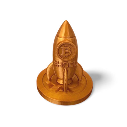 Bitcoin Rocket Statue – #HODL Desk Decor | 3D Printed in USA