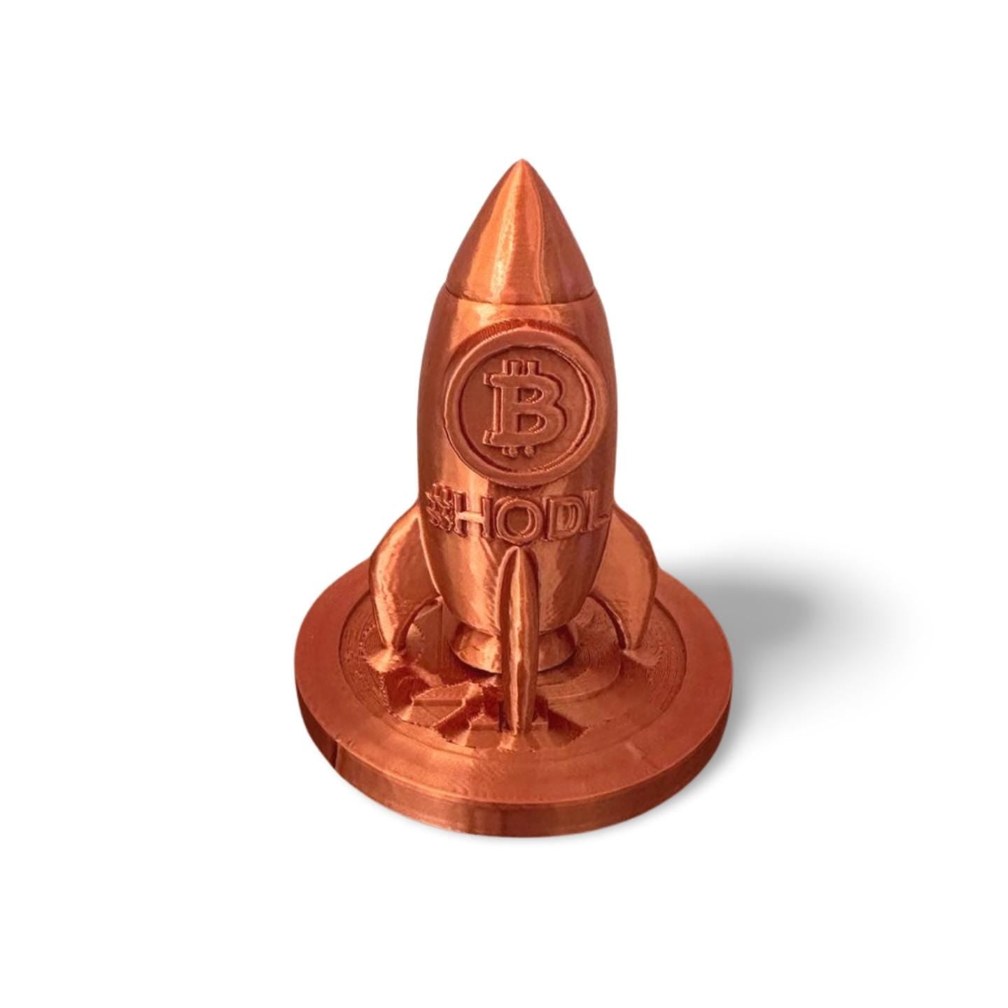 Bitcoin Rocket Statue – #HODL Desk Decor | 3D Printed in USA