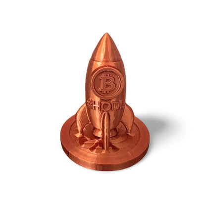 Bitcoin Rocket Statue – #HODL Desk Decor | 3D Printed in USA