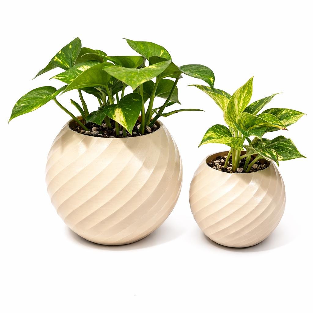 Modern Spiral Finish Planter – With Plant Add-ons - 3D Printed